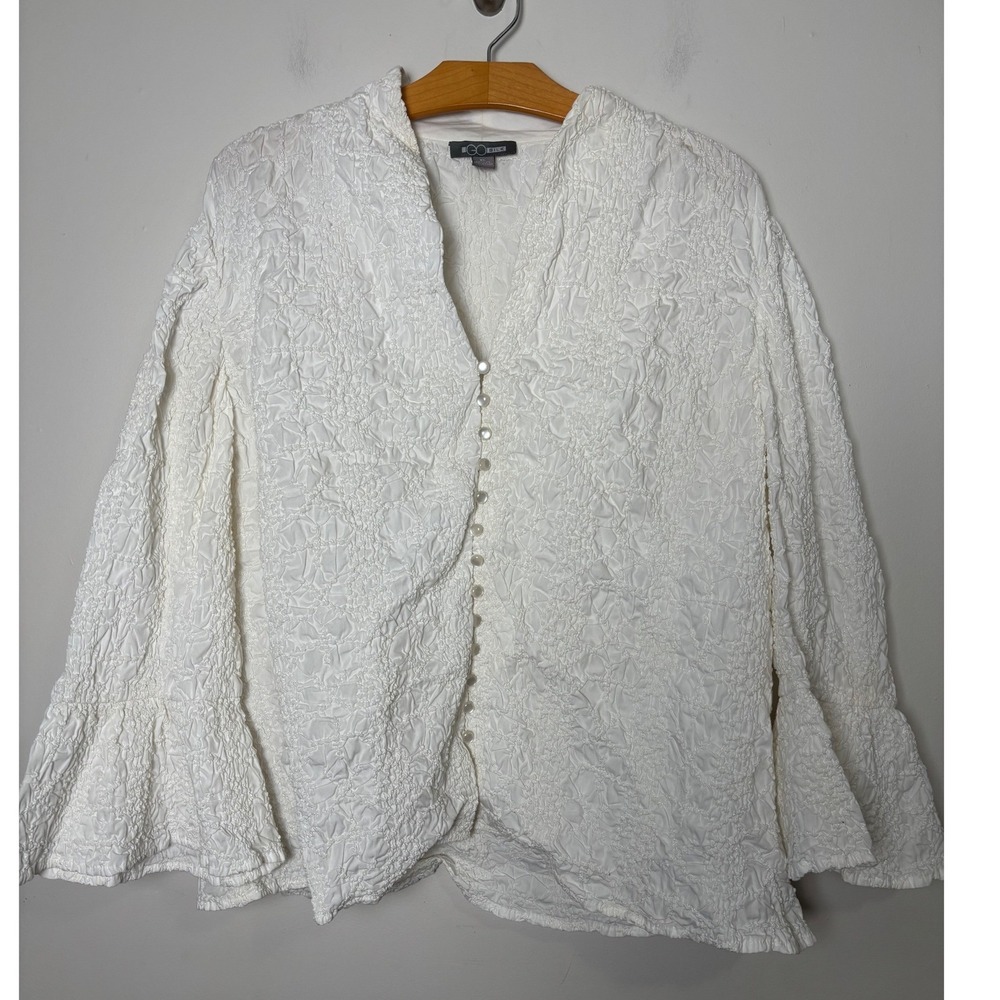 Go Silk Womens Crinkle Cotton Blouse XL Coastal Boho Bell Sleeve Dressy Jacket